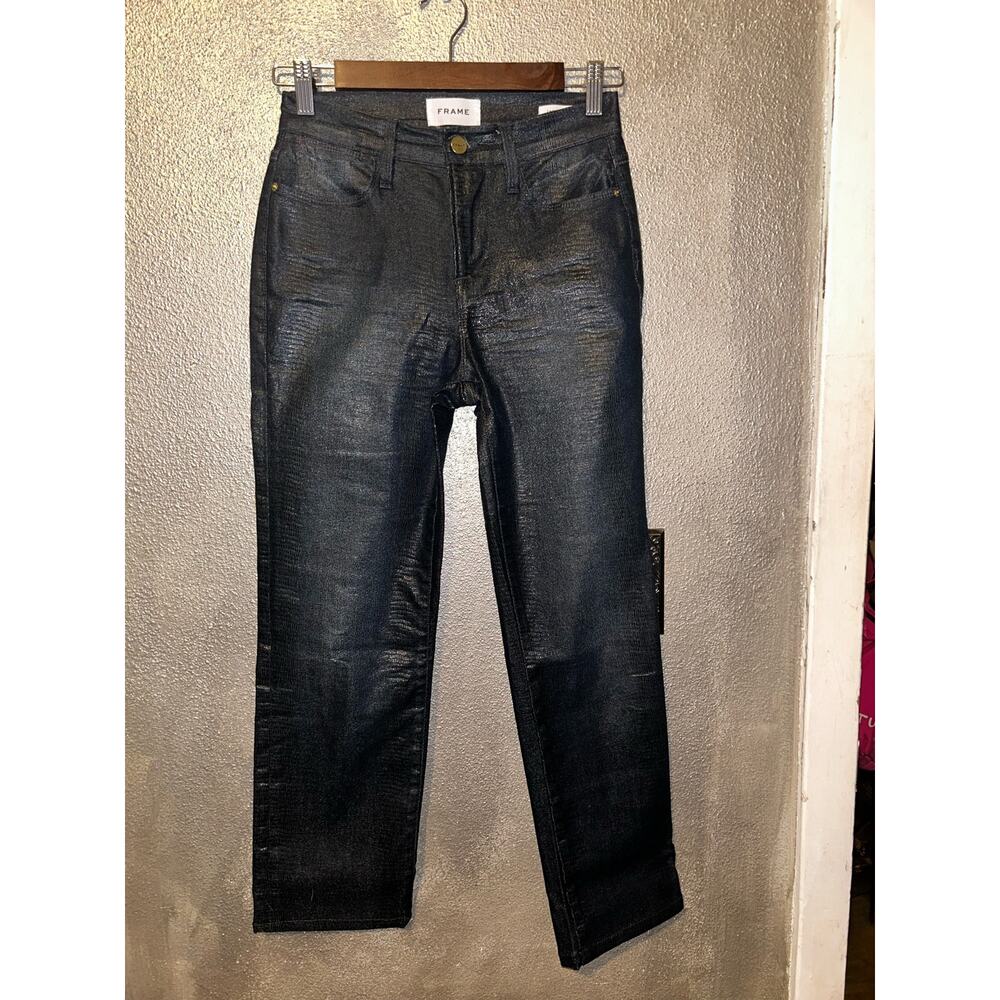 FRAME Le High Straight Coated High Rise Western Edgy Preppy Minimalist Jeans